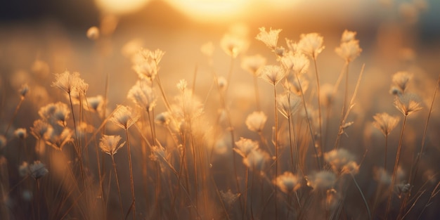 ein Feld aus großem Gras mit der Sonne im Hintergrund