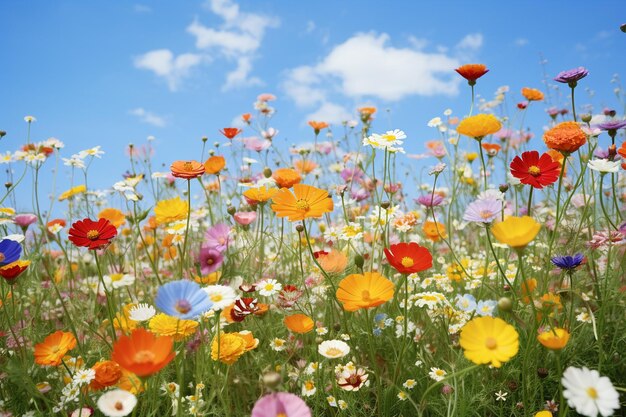 Foto ein feld farbenfroher tulpen in voller blüte schafft eine atemberaubende blumenvorstellung