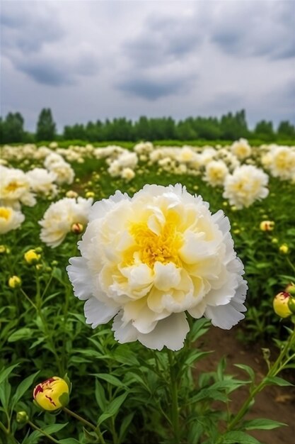 Foto ein feld mit blühenden pfingstbäumen aus der nähe