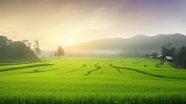 Ein Feld mit einem Berg im Hintergrund