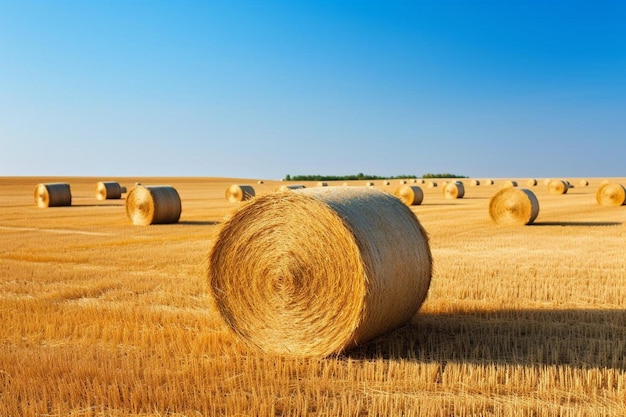 ein Feld mit Strohballen nach der Ernte