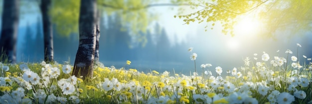 Ein Feld mit weißen Blumen mit einem Baum im Hintergrund