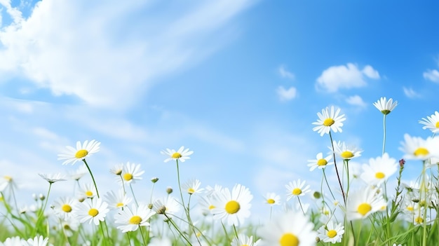 ein Feld mit weißen Blumen und blauem Himmel