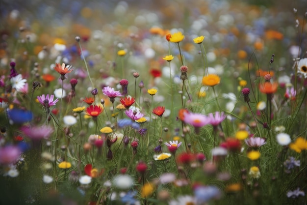 Ein Feld voller bunter Wildblumen und generativer Gänseblümchen