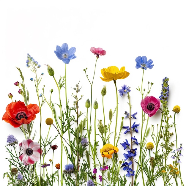 ein Feld von Blumen, die im Gras sind