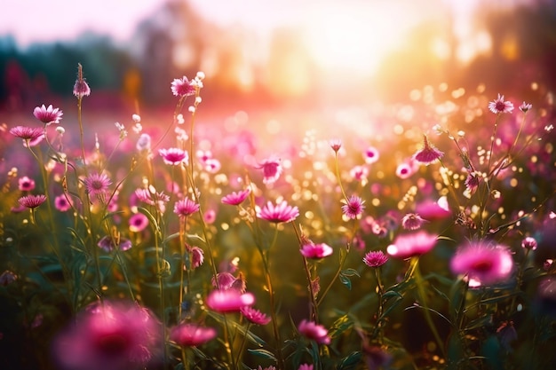 Ein Feld von Blumen mit der Sonne, die natürliche Schönheitslandschaft scheint