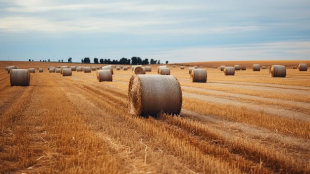 Ein Feld von Heu-Rollen unter blauem Himmel