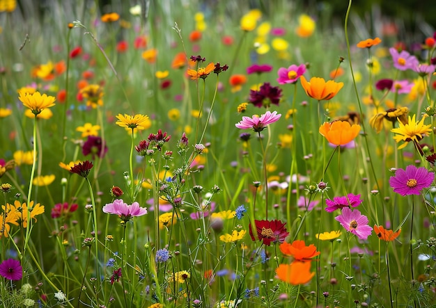 ein Feld von wilden Blumen mit einem Feld von Wildblumen