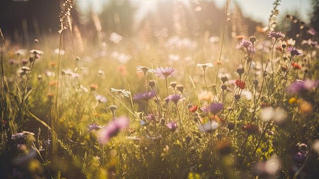 Ein Feld wilder Blumen in der Sonne