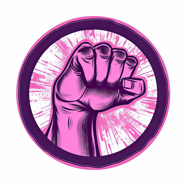 Ein feministisches Symbol mit einer Faust im Stil der generativen KI in Hellweiß und Magenta