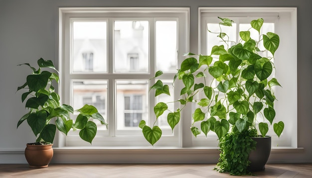 ein Fenster, aus dem eine Pflanze wächst