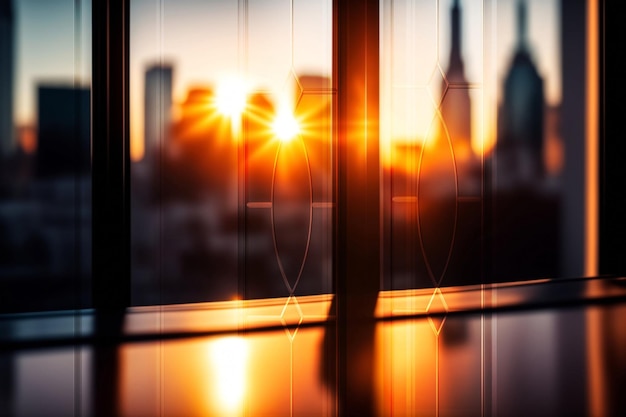 Ein Fenster, hinter dem die Sonne untergeht