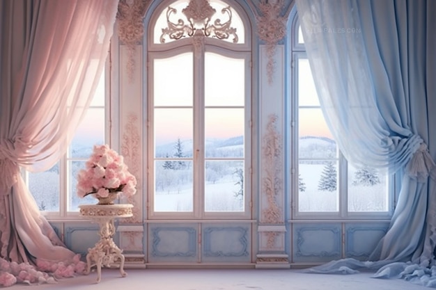 Ein Fenster mit Blick auf eine verschneite Landschaft