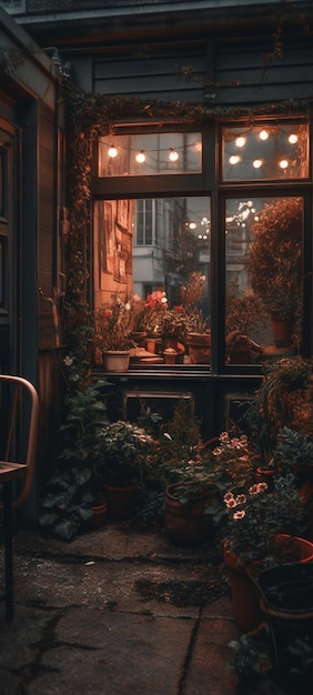 Ein Fenster mit Blick auf einen Garten