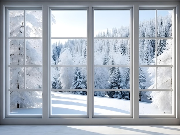 Ein Fenster mit Schnee auf der Außenseite