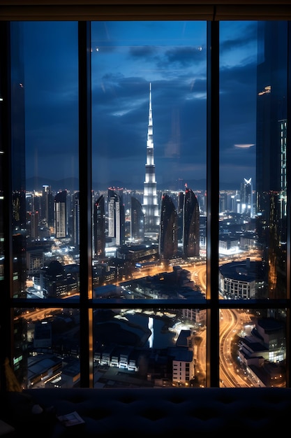 Ein Fensterblick auf eine Stadt bei Nacht Fensterblick aus einem Metallfenster