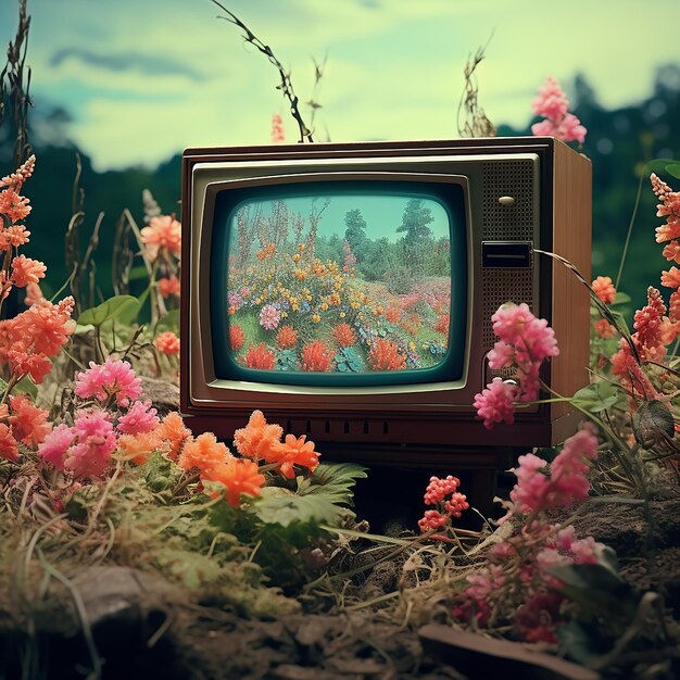 ein Fernseher mit Blumen