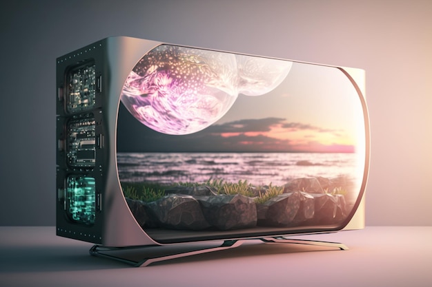 Ein Fernseher mit einem Planeten auf dem Bildschirm