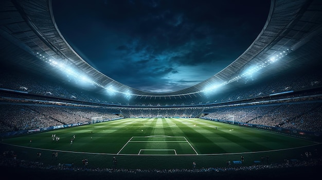 Ein fesselnder Blick auf ein leeres Fußballstadion. Generative KI