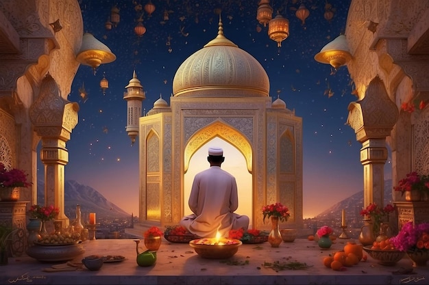 Ein fesselndes Bild aus dem Monat Ramadan, das spirituelle Reflexion und Gemeinschaftsbeziehungen feiert