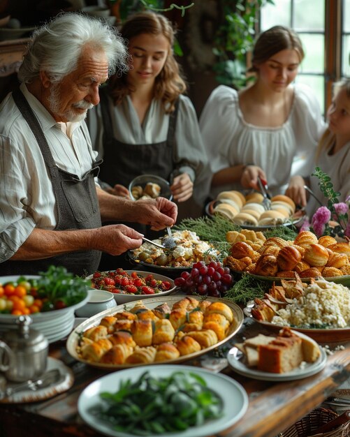 Foto ein festliches familienpotluck großeltern hintergrund