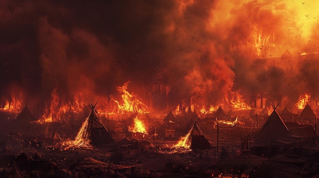 Foto ein feuer brennt durch eine stadt