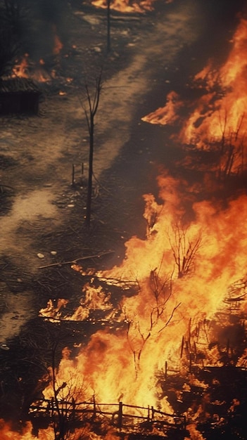 Foto ein feuer brennt in einem feld neben einem wald