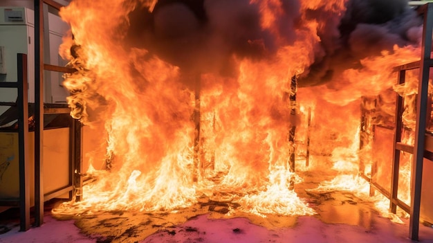 ein Feuer, das in einem Gebäude brennt