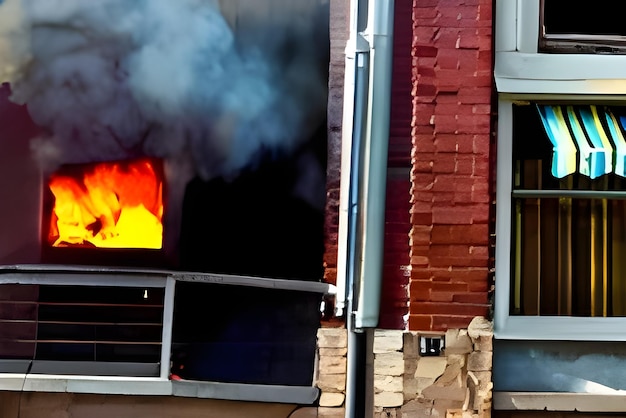 Foto ein feuer in einem backsteingebäude mit einer backsteinmauer und einer backsteenmauer