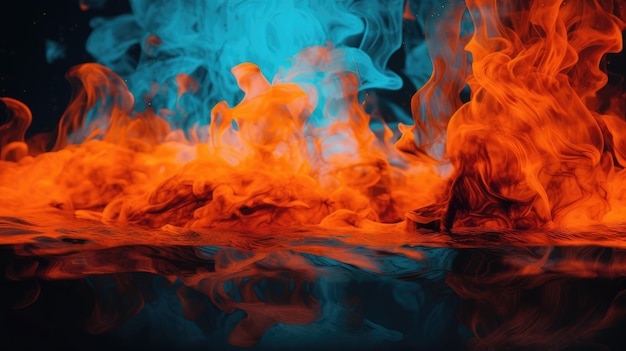 Ein Feuer in einem blauen und orangefarbenen Hintergrund generative KI