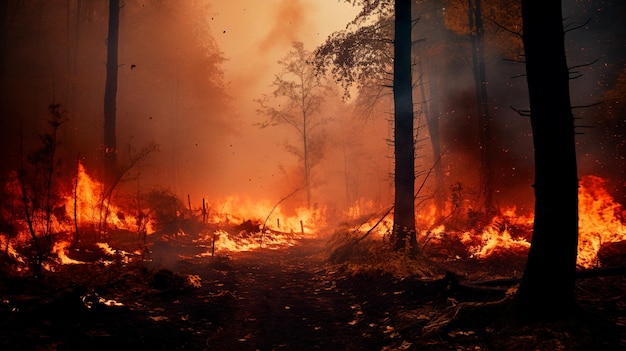 ein Feuer in einem Wald ein brennendes Feuer brennende Bäume Feuer