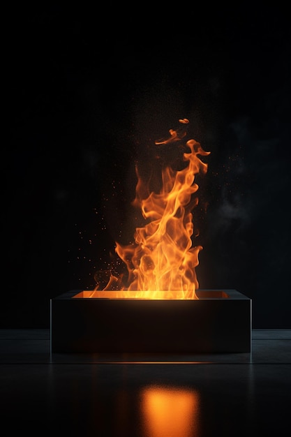 Ein Feuer in einer Blackbox mit schwarzem Hintergrund