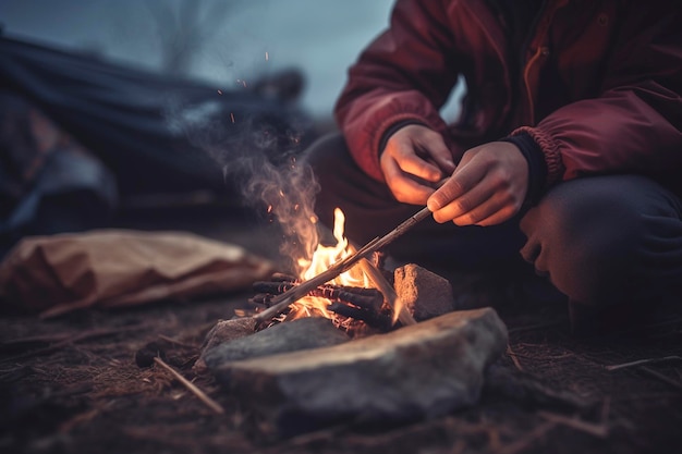 ein Feuer mit einem Feuerstein Lichter Generative KI