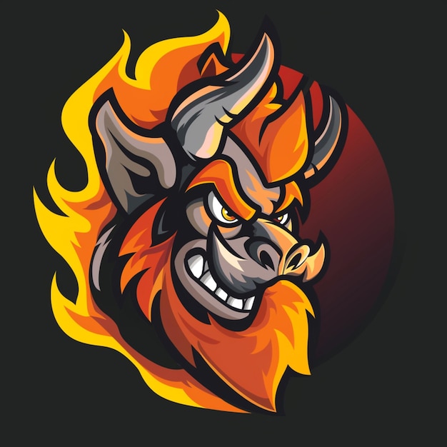 ein Feuer mit einem Wolfskopf drauf