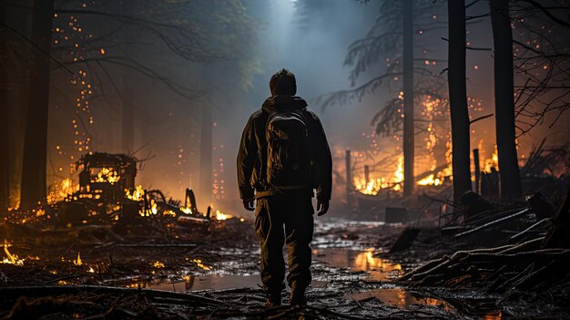 Ein Feuerwehrmann am Brandort