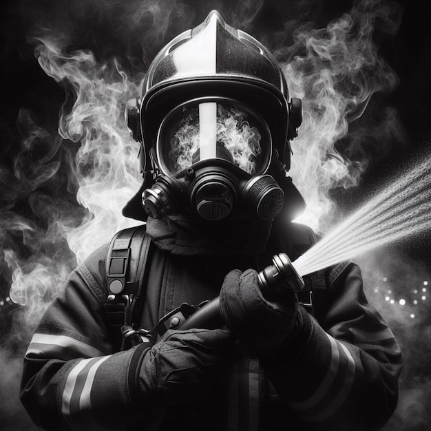 Ein Feuerwehrmann steht vor dem Feuer