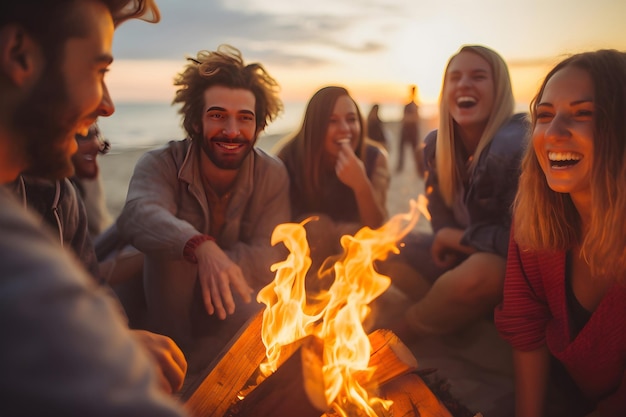 Ein fiktives Lagerfeuer am Strand, das von einer generativen KI-Software erstellt wurde