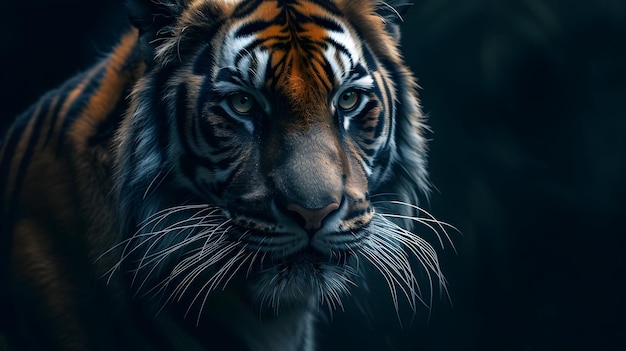 ein filmisches und dramatisches Porträtbild für Tiger