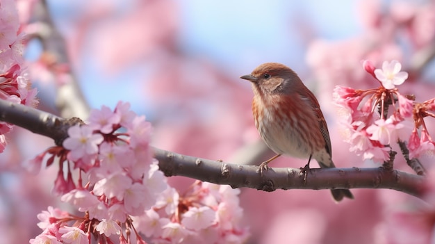 Ein Fink sitzt elegant inmitten von Kirschblüten in einer traumhaften Frühlingsszene
