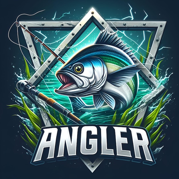 ein Fisch-Logo mit einem Fisch in der Mitte Barramundi Vektor Angler