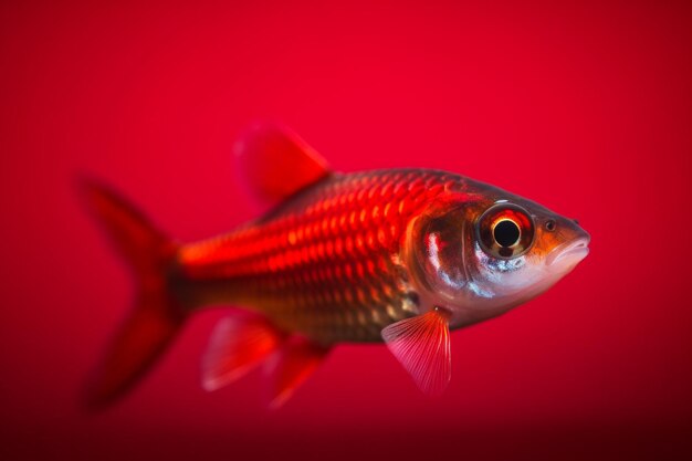 Foto ein fisch mit einem blauen auge und einem schwarzen auge an der seite.