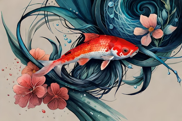 Ein Fisch mit einer Blume im Hintergrund