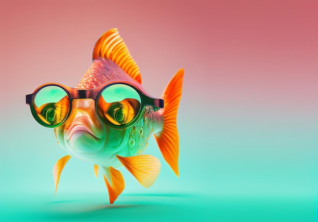 Ein Fisch mit einer Brille, auf der „Fisch“ steht