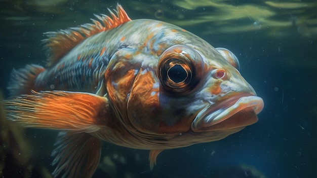 Ein Fisch mit orangefarbenen und gelben Flossen und orangefarbenen Flossen