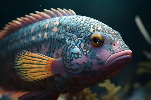 Ein Fisch mit rosa und blauem Streifenmuster