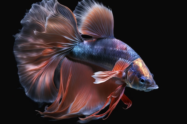 Ein Fisch mit rotem und blauem Schwanz und einem roten Schwanz