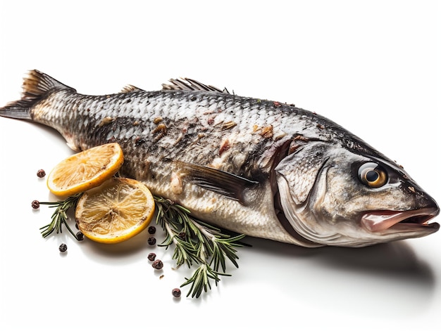 Ein Fisch mit Zitronen und Kräutern darauf