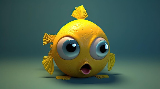 Ein Fisch mit zwei Augen und einem Mund, auf dem "Monsterfisch" steht