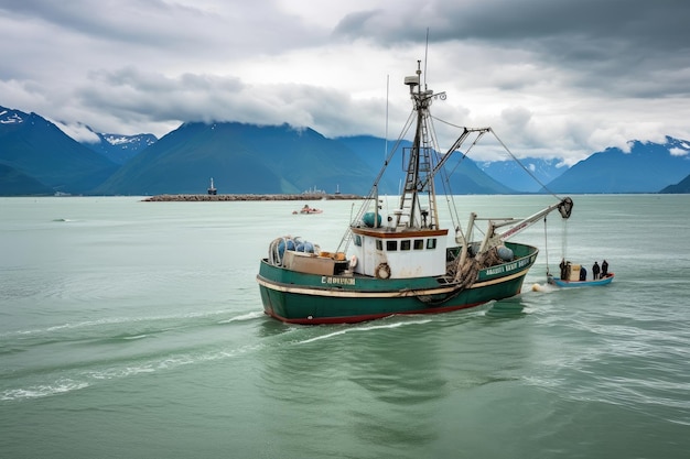 Ein Fischerboot aus Alaska kehrt mit frischem Fang, der mit generativer KI erstellt wurde, in den Hafen zurück