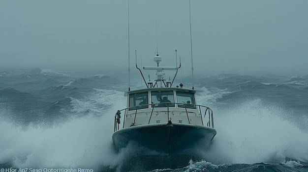 Foto ein fischerschiff in unruhigen meeren